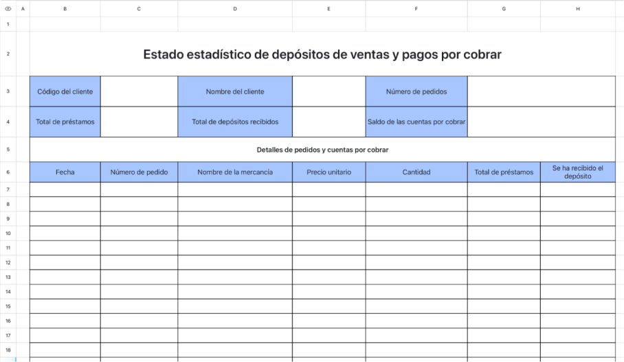 Estado estadístico de depósitos de ventas y pagos por cobrar